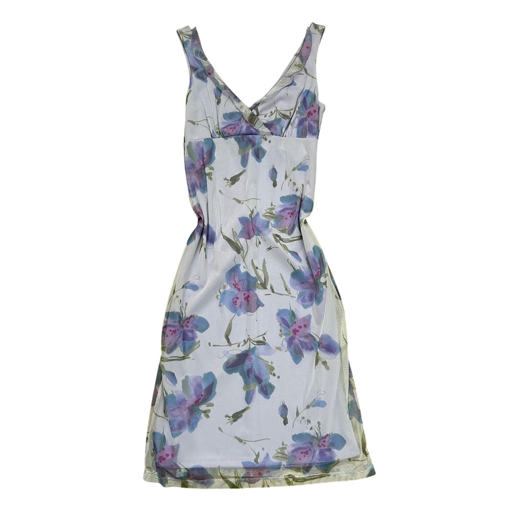 Vintage Mesh Floral Midi Dress Purple Lilac V-Neck Small fairy cottage‎ coquette